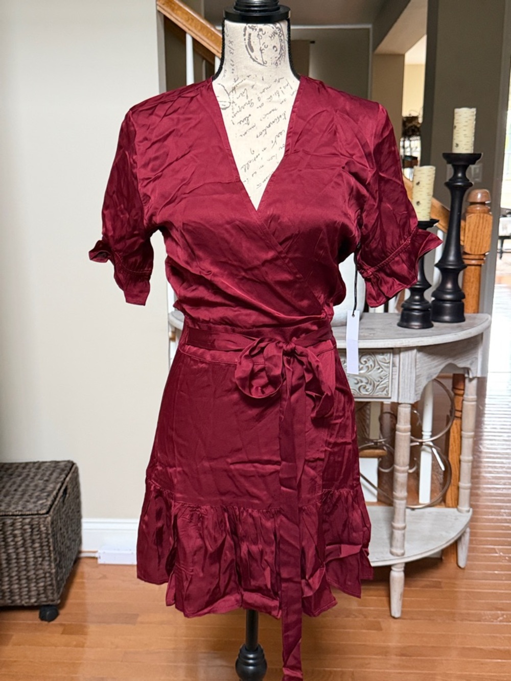 NWT Stillwater Burgundy Wrap Dress with Tie Waist